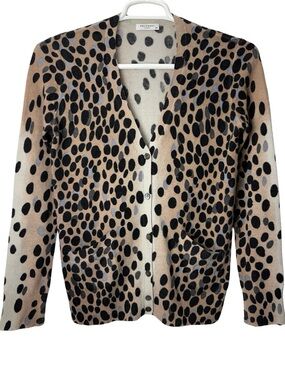 Equipment Polka Dot Knit Cardigan in Beige and Black